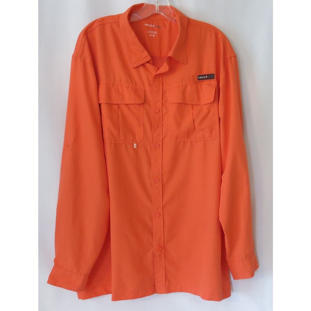 SWISS ALPS Fishing Shirt Size XL Sun Vented Long Sleeve Orange Outdoors Casual